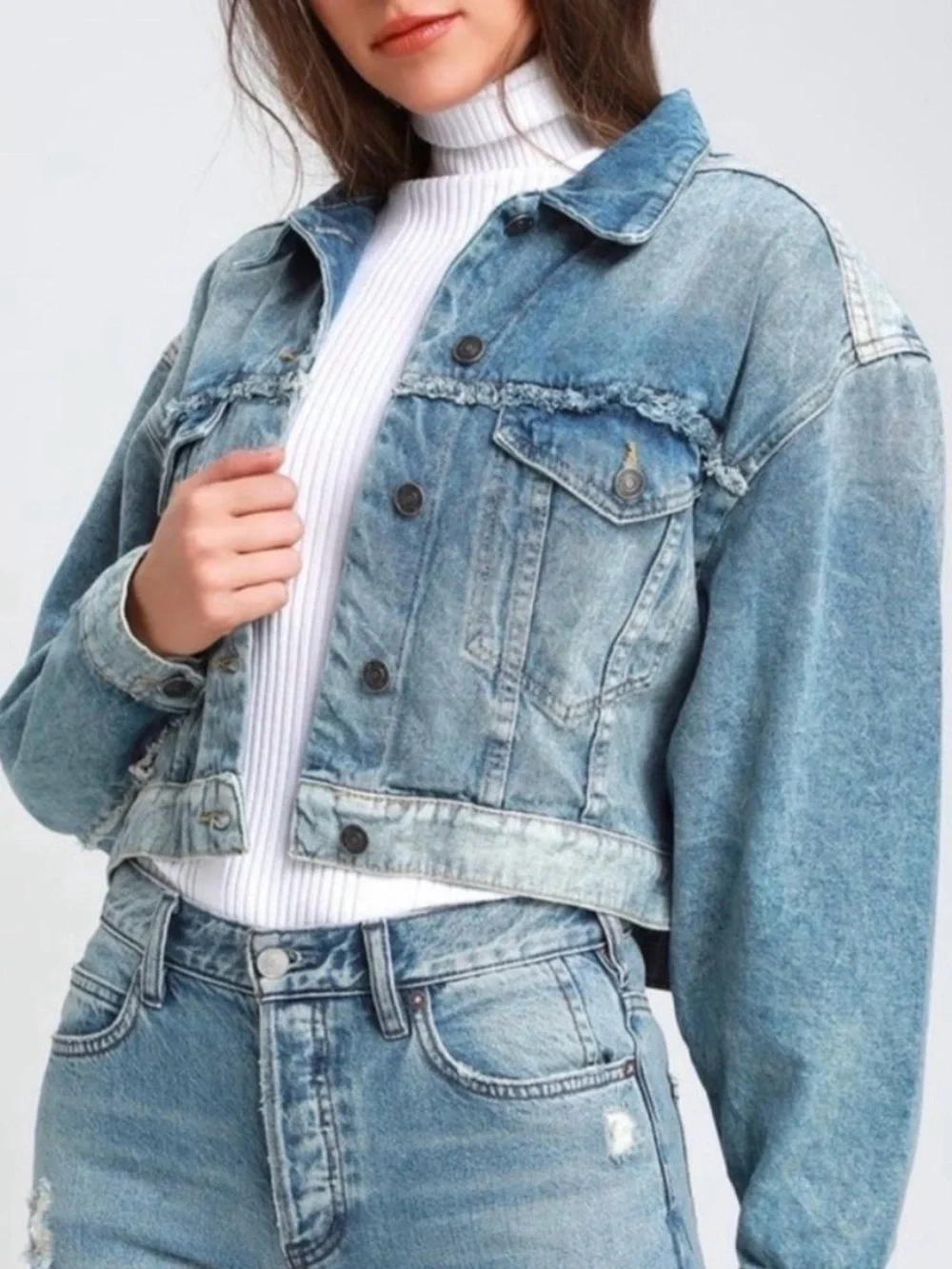 FREE PEOPLE Bedford Cropped Denim Jacket Sz med - Picture 1 of 14